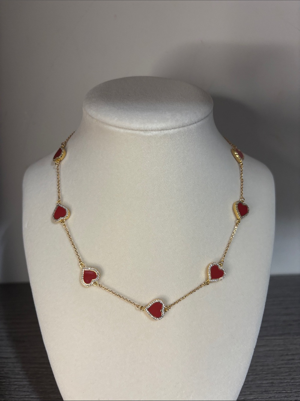 NWOT Kate Spade Gold Chain Necklace with Red Heart Links